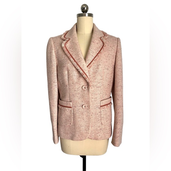 Chanel Style Classic Tweed Blazer At Studio Pale Pink Fringed Fully Lined 8 - Picture 6 of 7